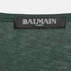 Pre Owned Balmain Green Logo Print Cotton Sleeveless T-Shirt M