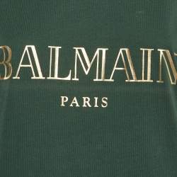 Pre Owned Balmain Green Logo Print Cotton Sleeveless T-Shirt M