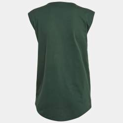 Pre Owned Balmain Green Logo Print Cotton Sleeveless T-Shirt M