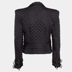 Pre Owned Balmain Black Synthetic Quilted Biker Jacket L
