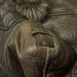 Pre Owned Balmain Green Genuine Leather Double Breasted Fur Collar Jacket L