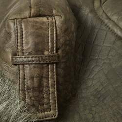 Pre Owned Balmain Green Genuine Leather Double Breasted Fur Collar Jacket L