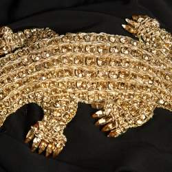 Pre Owned Balmain Black Reptile Crystal Embellished Jersey Plunging Neck Maxi Dress S