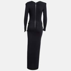 Pre Owned Balmain Black Reptile Crystal Embellished Jersey Plunging Neck Maxi Dress S