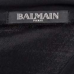 Pre Owned Balmain Black Reptile Crystal Embellished Jersey Plunging Neck Maxi Dress S