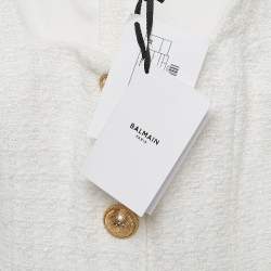 Pre Owned Balmain White Bouclé Tweed Button Detail Mini Dress S