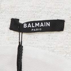 Pre Owned Balmain White Bouclé Tweed Button Detail Mini Dress S