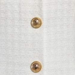Pre Owned Balmain White Bouclé Tweed Button Detail Mini Dress S