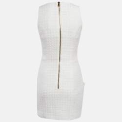 Pre Owned Balmain White Bouclé Tweed Button Detail Mini Dress S