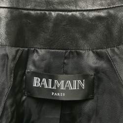 Pre Owned Balmain Black Leather Zip-Up Biker Jacket M