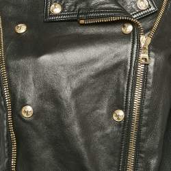 Pre Owned Balmain Black Leather Zip-Up Biker Jacket M