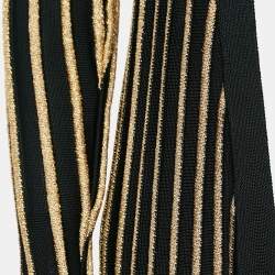 Pre Owned Balmain Black/Gold Striped Lurex Knit Duster Cardigan S