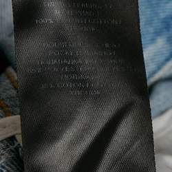 Balmain Blue Distressed Denim Raw Edge Crop Jacket S