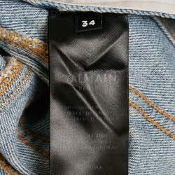 Balmain Blue Distressed Denim Raw Edge Crop Jacket S