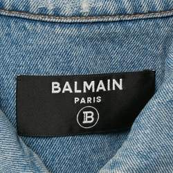 Balmain Blue Distressed Denim Raw Edge Crop Jacket S
