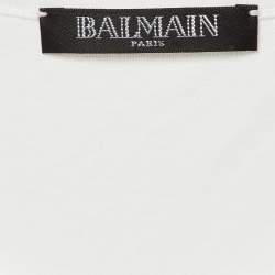 Pre Owned Balmain White Logo Print Cotton Sleeveless T-Shirt M