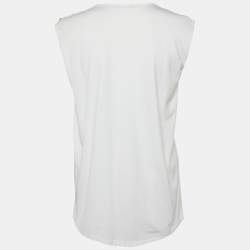 Pre Owned Balmain White Logo Print Cotton Sleeveless T-Shirt M