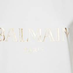 Pre Owned Balmain White Logo Print Cotton Sleeveless T-Shirt M