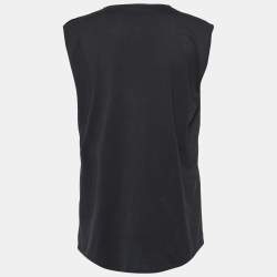 Pre Owned Balmain Black Logo Print Cotton Sleeveless T-Shirt L