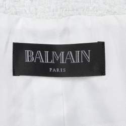 Pre Owned Balmain White Tweed Double Breasted Blazer S