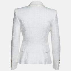 Pre Owned Balmain White Tweed Double Breasted Blazer S