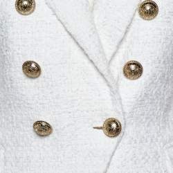 Pre Owned Balmain White Tweed Double Breasted Blazer S