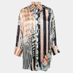 Balmain Multicolor Printed Satin Silk Shirt S