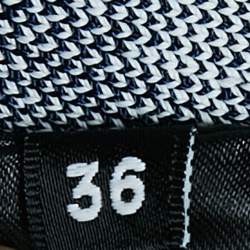 Pre Owned Balmain Blue/White Checked Stretch Knit Zip-Up Crop Top S