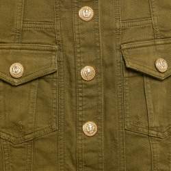Pre Owned Balmain Olive Green Distressed Denim Accents Mini Skirt S