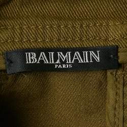 Pre Owned Balmain Olive Green Distressed Denim Accents Mini Skirt S