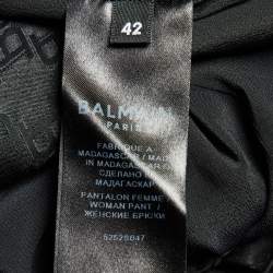 Pre Owned Balmain Black Logo Jacquard Silk Blend Palazzo Pants L