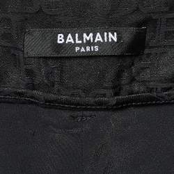 Pre Owned Balmain Black Logo Jacquard Silk Blend Palazzo Pants L
