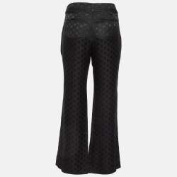 Pre Owned Balmain Black Logo Jacquard Silk Blend Palazzo Pants L