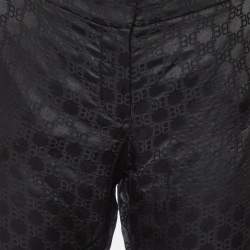 Pre Owned Balmain Black Logo Jacquard Silk Blend Palazzo Pants L