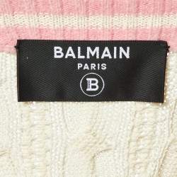Balmain White Cable Knit Button Front Skirt & Cardigan Set L