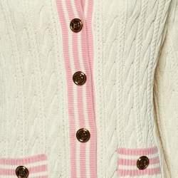 Balmain White Cable Knit Button Front Skirt & Cardigan Set L