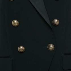 Balmain Black Crepe Grain-de-poudre Button Detail Blazer S