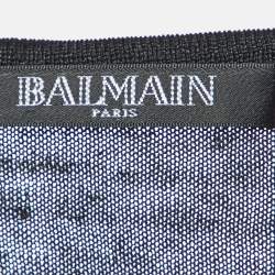 Pre Owned Balmain Black Linen Knit Button Detail Long Sleeve Top M