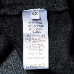 Pre Owned Balmain Black Linen Knit Button Detail Long Sleeve Top M