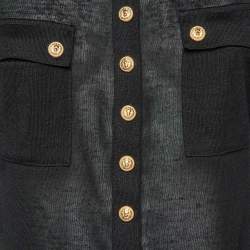Pre Owned Balmain Black Linen Knit Button Detail Long Sleeve Top M