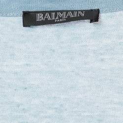 Balmain Navy Blue Cashmere Knit Lace-Up Tank Top M