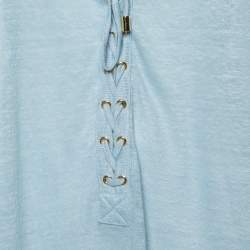Balmain Navy Blue Cashmere Knit Lace-Up Tank Top M