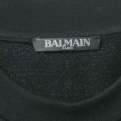 Balmain Black Striped Cotton Knit Crew Neck Sweatshirt L