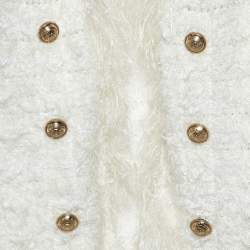 Balmain White Patterned Knit Fringed Open Front Cardigan M