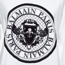 Pre Owned Balmain White Logo Flock Print Cotton Sweatshirt M