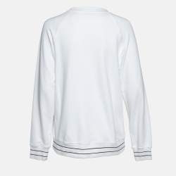 Pre Owned Balmain White Logo Flock Print Cotton Sweatshirt M
