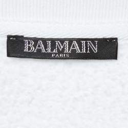 Pre Owned Balmain White Logo Flock Print Cotton Sweatshirt M