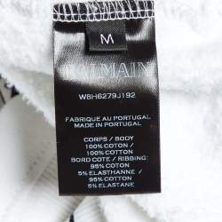 Pre Owned Balmain White Logo Flock Print Cotton Sweatshirt M