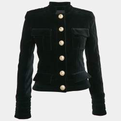 Balmain Black Velvet Button Detail Single Breasted Jacket S