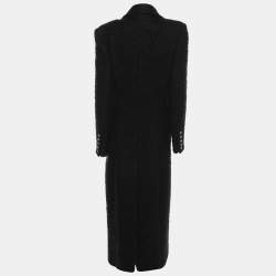 Balmain Black Mohair Wool Double Breasted Long Coat L